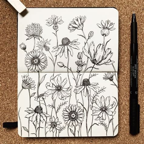 ️Floral Pages ️ . Flowers are growing on a new sketchbook 🖤 . . Slide ...