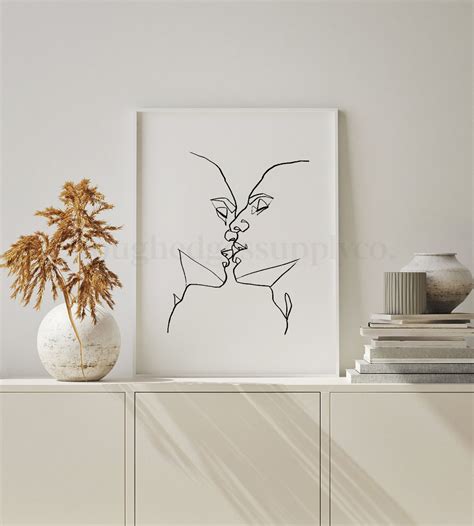 Gay Couple Kissing Line Art Print Gay Couple Line Drawing | Etsy