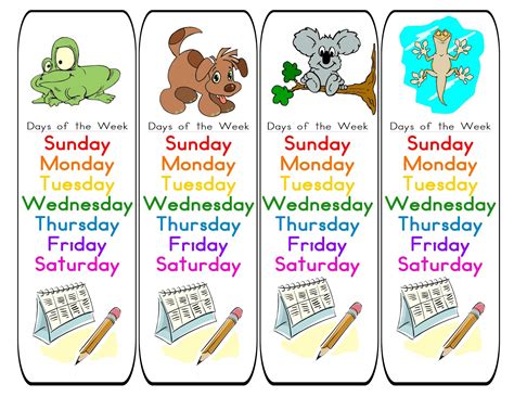 Mister English: Книжные закладки для детей (days of the week)