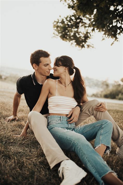 cute and warm couple session, romantic engagement session in field