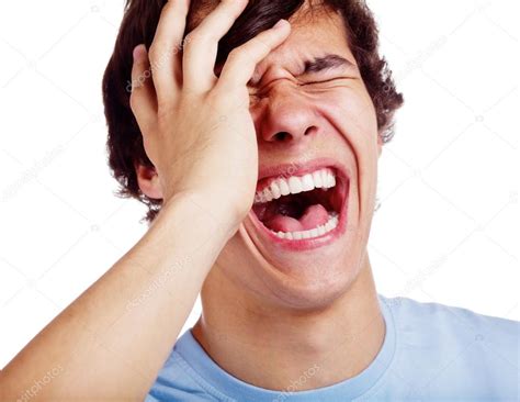 loudly laughing guy  white stock photo image  furtaev