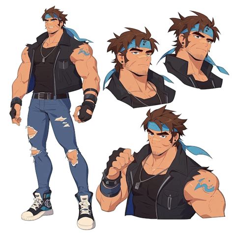 premium photo male character set reference  anime muscular build