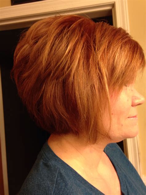 Red copper color and razor stacked bob hair | Short hair cuts for women