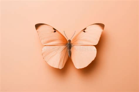 gentle peach fuzz butterfly resting  flowers  minimal background