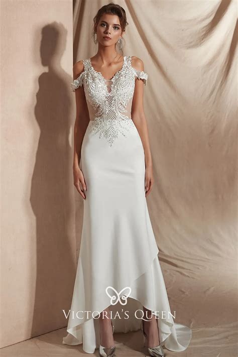Exquisite Beaded Lace Ivory Satin High-low Prom Dress - VQ