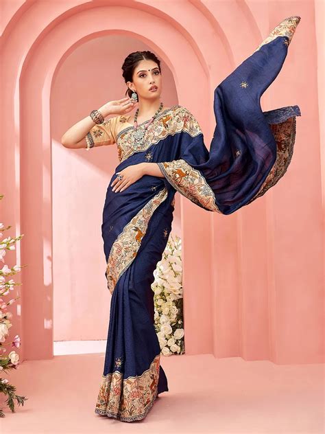 elegant silk navy saree  wsa