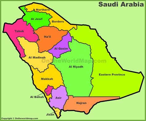 Administrative divisions map of Saudi Arabia - Provinces of Saudi