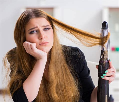 sad beautiful woman  bad hair day stock   royalty