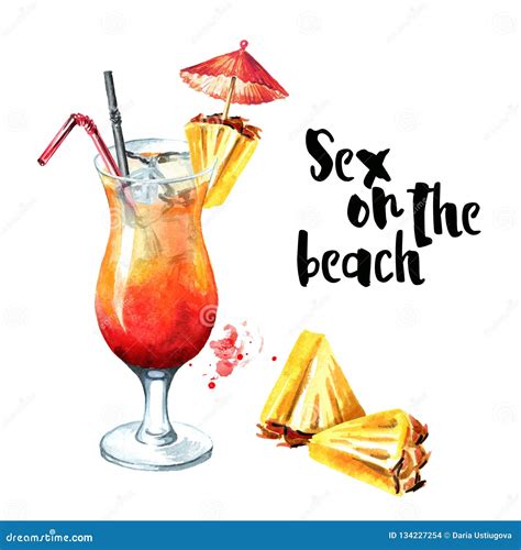Cocktail Party. Sex On The Beach Cocktail. Watercolor Hand Drawn