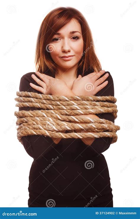 Woman Prisoner Tied Rope Hostage Female Bondage Stock Photo - Image of ...