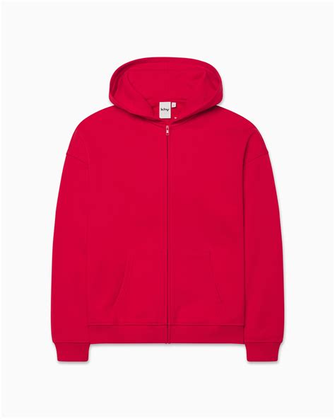 fleece oversized zip hoodie red khy