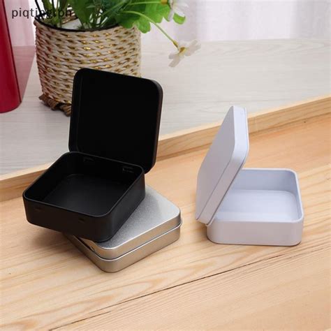 pp mini metal tins container square hinged flip storage tin box small