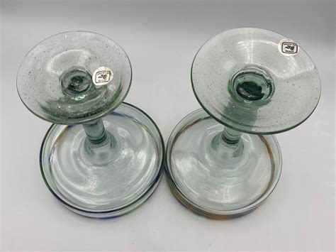 Large Margarita Glasses Confetti Rim Handblown Made in Mexico, Set of 2