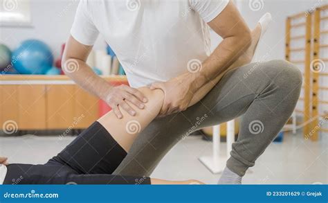 rehabilitation leg treatment   female patient stock image image