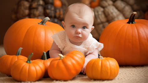 Some Baby Is Sitting In Front Of Pumpkins Backgrounds | PSD Free ...