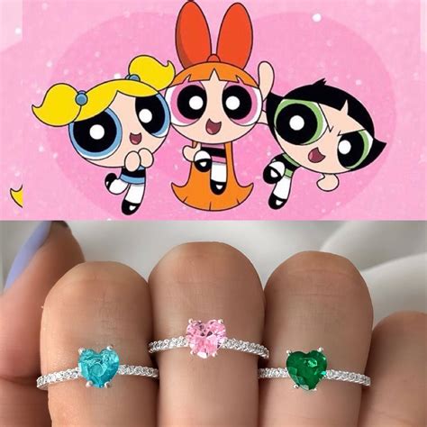 Coração Meninas Super Poderosas - Trio Anéis Solitários em Prata 925 Meninas Super Poderosas Coração ...