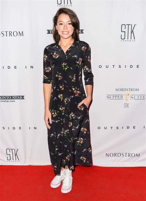 Download Tatiana Maslany Floral Dress Event Wallpaper | Wallpapers.com