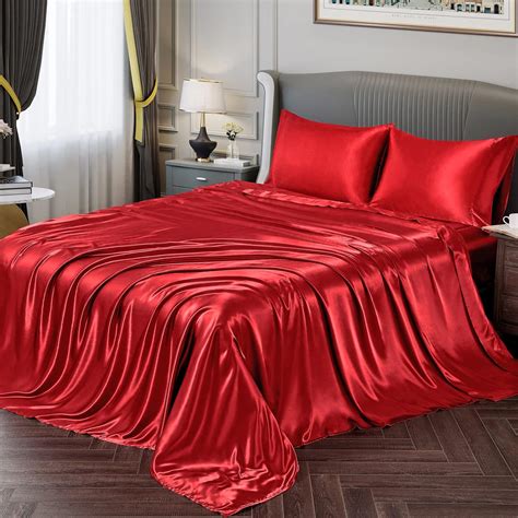 Amazon.com: Vonty Satin Sheets Full Silky Soft Satin Bed Sheets Red