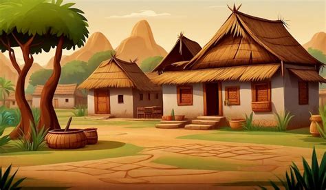 Premium Photo | Indian village field scene cartoon background