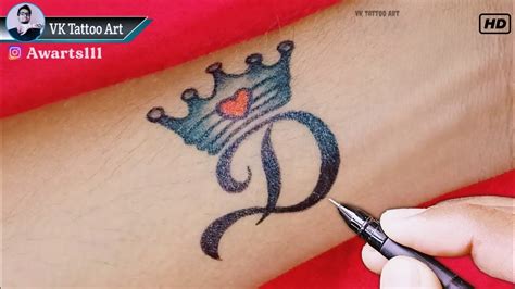 Alphabet D tattoo kaise banaye | how to make d letter tattoo with crown ...