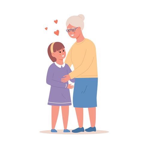 Granddaughter hugging his grandmother. Vector illustration of a flat