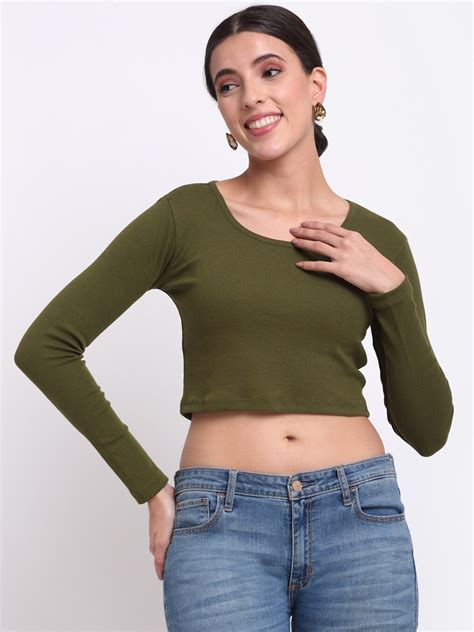 buy  ukkiyo life olive green fitted crop top tops  women