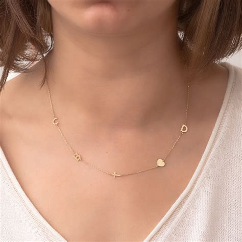 solid gold sideways initial gold necklace initial letter etsy