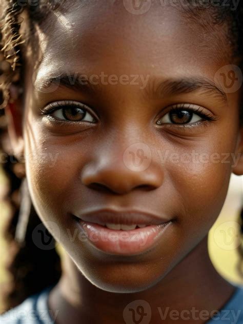 AI generated Outdoor close up portrait of a cute young black girl