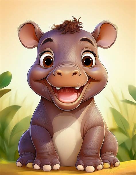 Smiling Cute Baby Hippo Moodeng in Jungle Setting Cartoon Stock ...