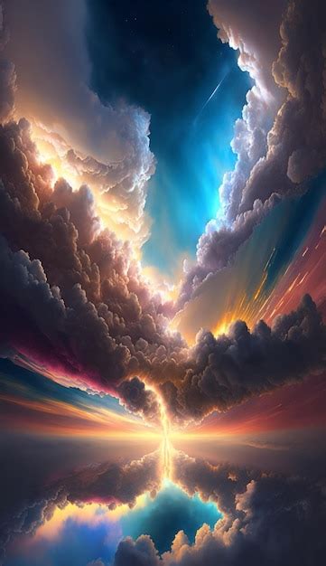 Premium AI Image | A painting of a sunset with a rainbow in the sky