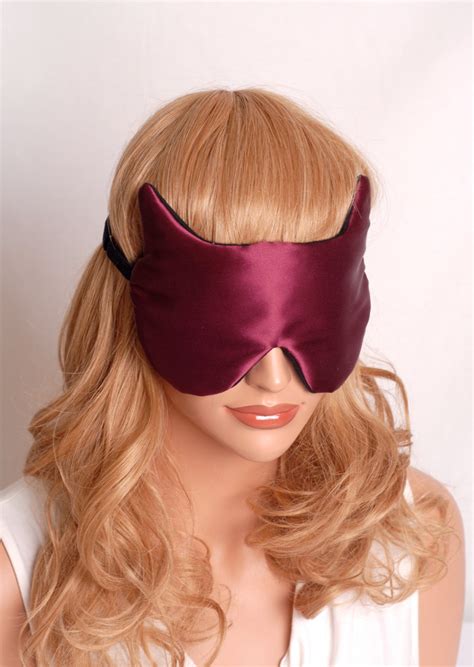 Silk Eye Mask Sleep Mask Raw Silk and Charmeuse, Wine & Black, Fully Adjustable, Padded, Light ...