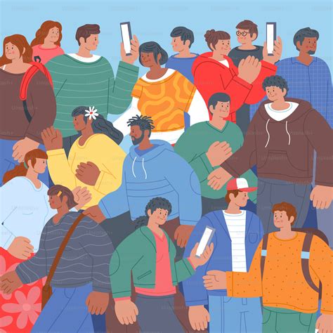 Una multitud diversa de personas se une. vector – Imagen de Muchedumbre