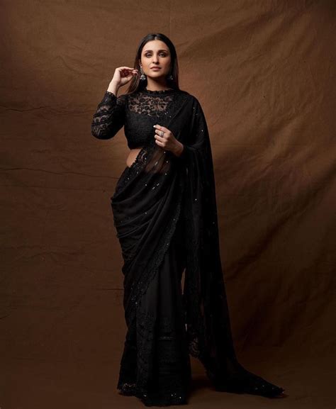 Parineeti Chopra pronounces elegance in this lace-sequinned black saree