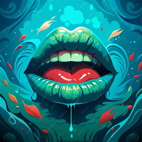 A poster for a mermaid with fish swimming under her mouth | Premium AI
