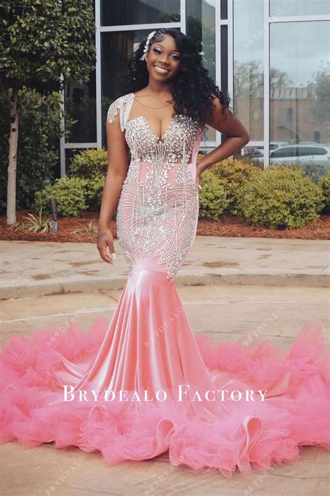 Sparkly Rhinestones Flamingo Pink Trumpet Prom Dress