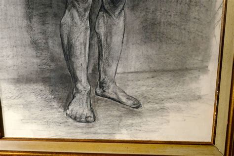 Male Nude Posing as Atlas, a Large Framed Study in Charcoal For Sale at