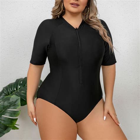 AGWOLF Women's Plus size Rashguard One Piece Swimsuit Short Sleeve