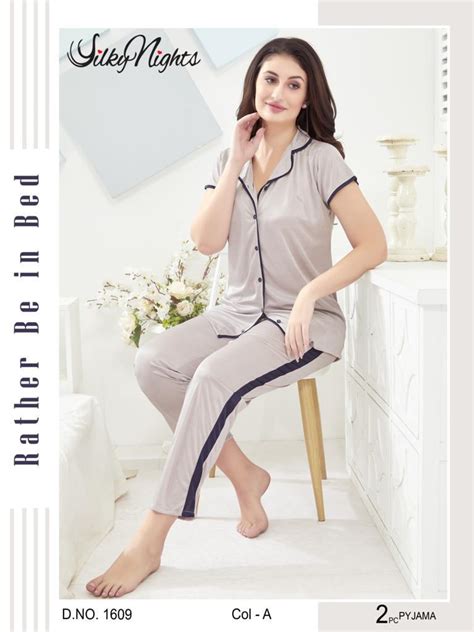 Silky Nights 2- Pieces Shirt & Pajama Silk Nightwear For Girls & Women ...