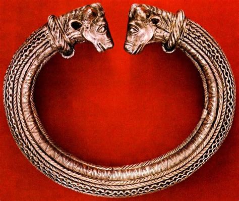 balkancelts silver celtic torc  bull head terminals