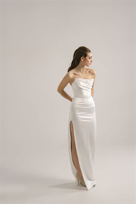 Off-the-shoulder Corset Wedding Dress, Satin Wedding Dress With Cut