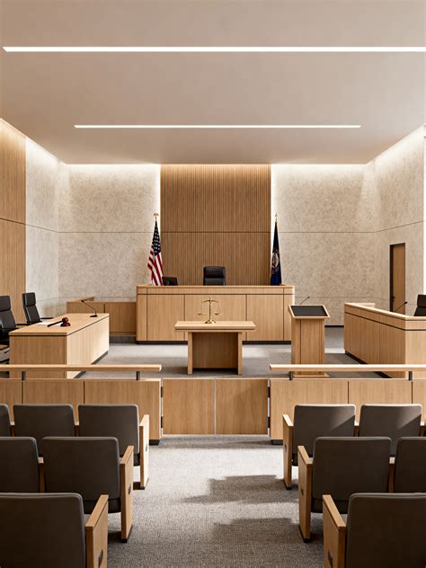 courtroom  modern style  judge bench  attorney tables