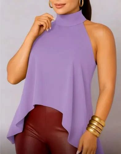 Blusinha Com Gola No Pescoço - Blusa Feminina Bata Com Gola Alta Amarração No Pescoço | Parcelamento ...