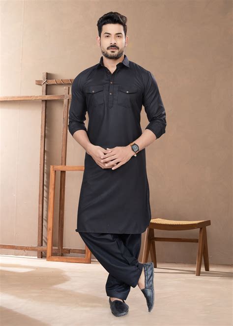 elegant black cotton pathani kurta perfect attire  weddings