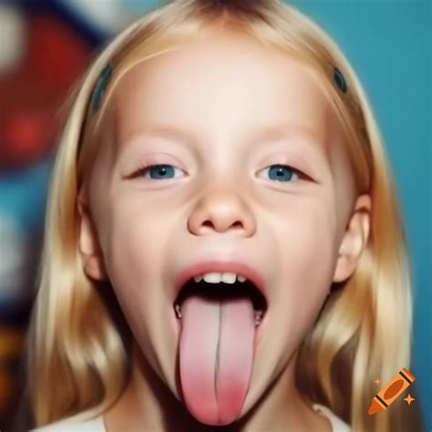 Blonde girl playfully sticking out her tongue at the camera on Craiyon