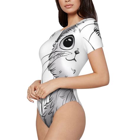 Uemuo Cute Cat Meadow Sketch Pattern Women's One Piece Short Sleeve