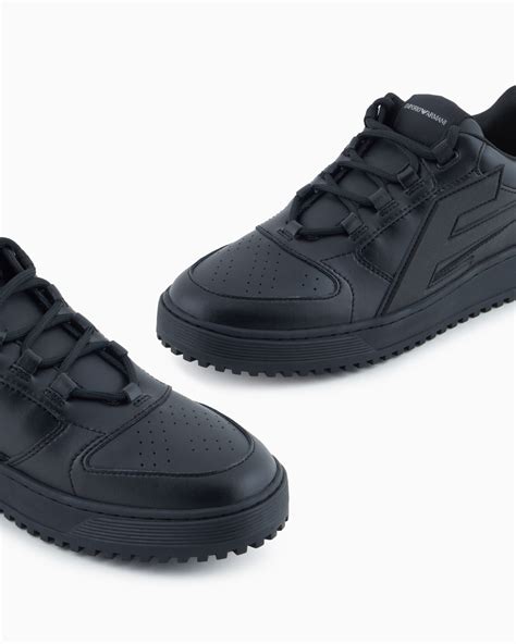 leather sneakers  oversized ea patch emporio armani