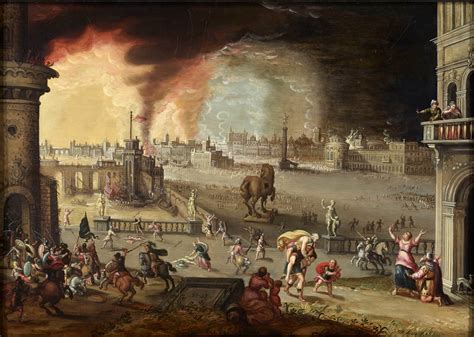 siege  troy  aeneas fleeing  carrying  father