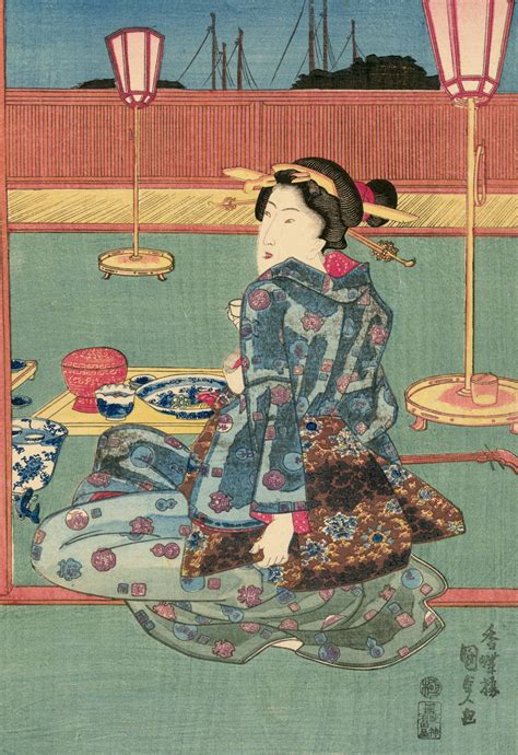 Utagawa Kunisada (Toyokuni III) - Japanese Beauties Enjoy a Full Moon