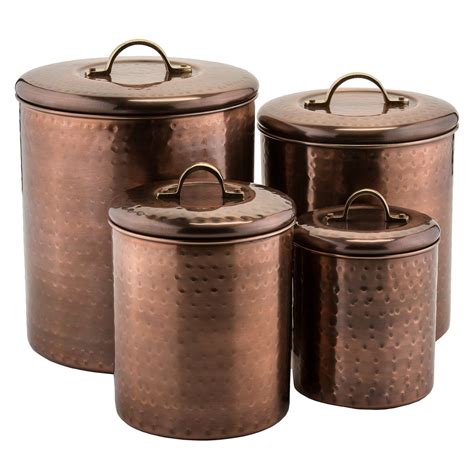 Old Dutch Round Canister (Set of 4), Hammered Antique Copper Finish (4 ...
