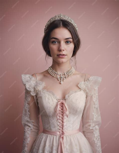 Premium Photo | A woman wearing a white lace bridal dress with a pink